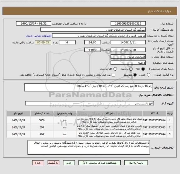 استعلام زانو 45 درجه 8 اینچ رده 20 /نیپل "4*1 رده 40/ نیپل "3*1 رده80