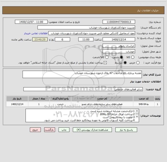 استعلام نقشه برداری رفع تداخلات 47 پلاک ازحوزه شهرستان خوشاب