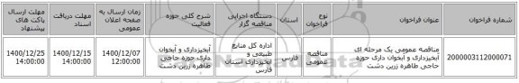 مناقصه عمومی یک مرحله ای آبخیزداری و آبخوان داری حوزه حاجی طاهره زرین دشت