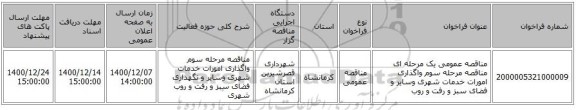 مناقصه عمومی یک مرحله ای مناقصه مرحله سوم واگذاری امورات خدمات شهری وسایر و فضای سبز و رفت و روب 