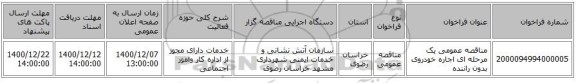 مناقصه عمومی یک مرحله ای اجاره خودروی بدون راننده