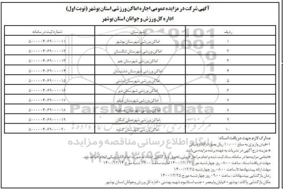 مزایده اجاره اماکن ورزشی 
