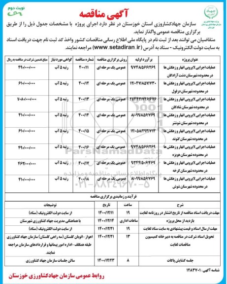 مناقصه عملیات اجرایی لایروبی انهار و زهکش ها 