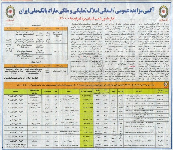 مزایده فروش املاک تملیکی و ملکی مازاد 