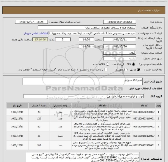 استعلام شیرفلکه سوزنی 