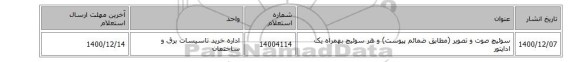 سوئیچ صوت و تصویر (مطابق ضمائم پیوست) و هر سوئیچ بهمراه یک  اداپتور