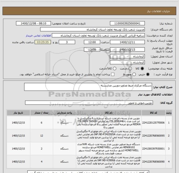 استعلام دستگاه مرکزی ضبط تصاویر-دوربین مداربسته 