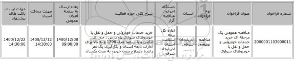 مناقصه عمومی یک مرحله ای خرید خدمات خودروئی و حمل و نقل با خودروهای سواری