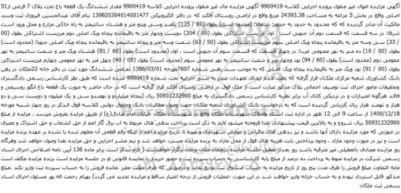 آگهی مزایده ششدانگ یک قطعه باغ تحت پلاک 7 فرعی از51 اصلی