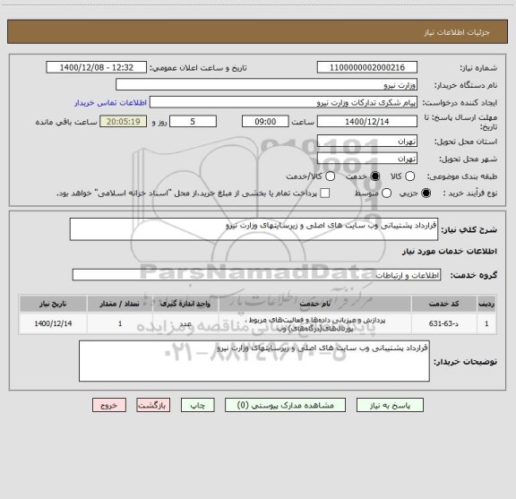 استعلام قرارداد پشتیبانی وب سایت های اصلی و زیرسایتهای وزارت نیرو 