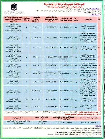 فراخوان مناقصه احداث مدرسه 3 کلاسه... نوبت دوم 