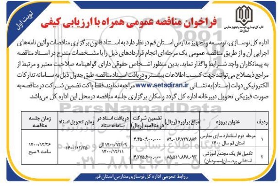 مناقصه استاندارد سازی مدارس....