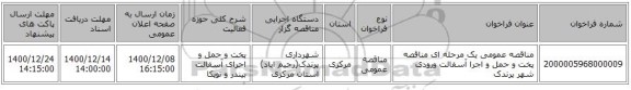 مناقصه عمومی یک مرحله ای مناقصه پخت و حمل و اجرا آسفالت ورودی شهر پرندک