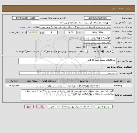 استعلام جدوالگذاری سطح  شهر فاز اول