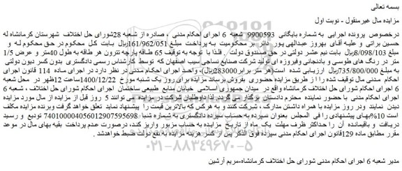 مزایده فروش  65 طاقه پارچه تترون هر طاقه به طول 40متر و عرض 1/5 متر 