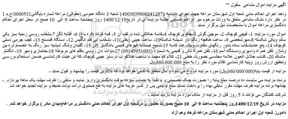 مزایده فروش  1- قیچی کوچک 2- موچین گوش و....