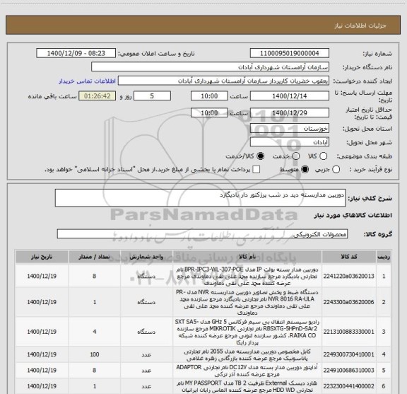 استعلام دوربین مداربسته دید در شب پرژکتور دار بادیگارد