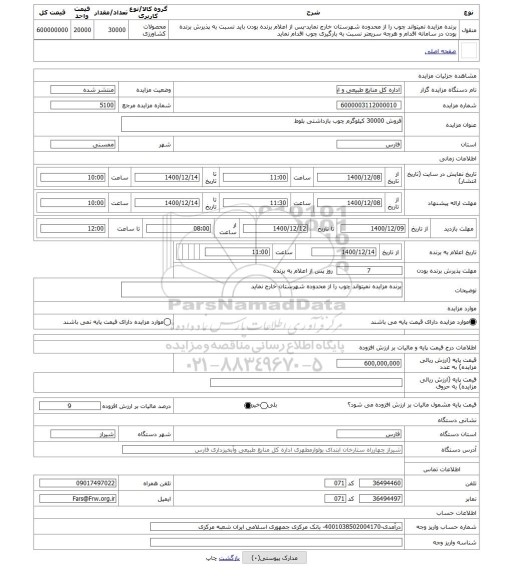 مزایده ، فروش 30000 کیلوگرم چوب بازداشتی بلوط