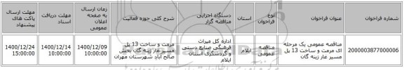مناقصه عمومی یک مرحله ای مرمت و ساخت 13 پل مسیر غار زینه گان 