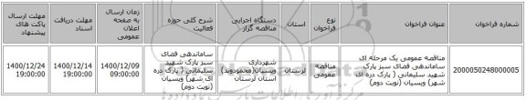 مناقصه عمومی یک مرحله ای ساماندهی فضای سبز پارک شهید سلیمانی ( پارک دره ای شهر) ویسیان (نوبت دوم)