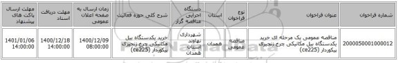 مناقصه عمومی یک مرحله ای خرید یکدستگاه بیل مکانیکی چرخ زنجیری پیکوردار (ce225)