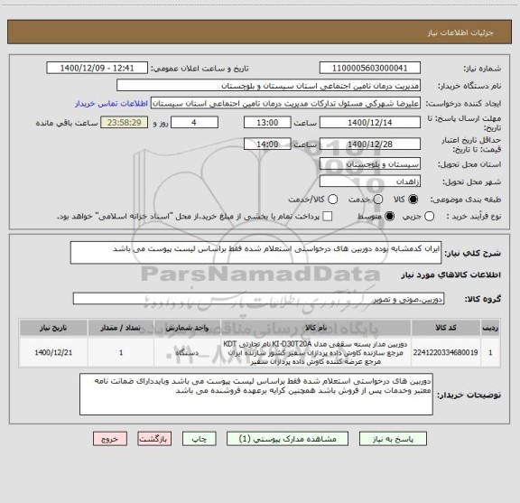 استعلام ایران کدمشابه بوده دوربین های درخواستی استعلام شده فقط براساس لیست پیوست می باشد