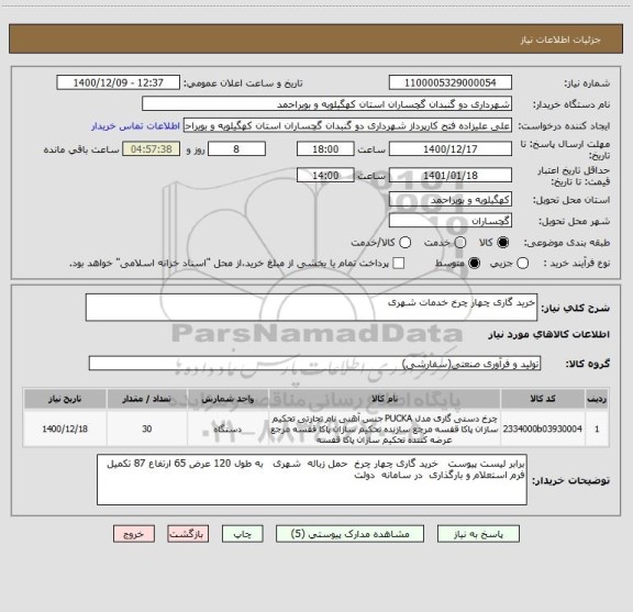 استعلام خرید گاری چهار چرخ خدمات شهری 