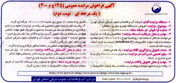 مزایده فروش 8 دستگاه خودرو سواری اسقاطی