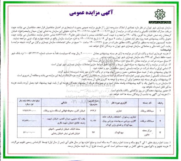 مزایده تعدادی از املاک