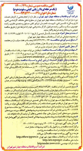مناقصه انجام بخشی از کارها و خدمات ... 