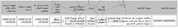 مناقصه عمومی یک مرحله ای تهیه مصالح و اجرای شبکه روشنایی بخشی از معابر شهرک صنعتی فرخشهر