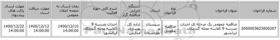 مناقصه عمومی یک مرحله ای احداث مدرسه 9 کلاسه محله گندمکان ایرانشهر