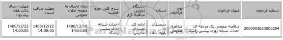 مناقصه عمومی یک مرحله ای احداث شبانه روزی پیشین راسک