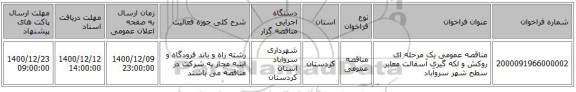 مناقصه عمومی یک مرحله ای روکش و لکه گیری آسفالت معابر سطح شهر سروآباد