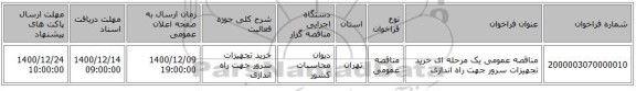 مناقصه عمومی یک مرحله ای خرید تجهیزات سرور جهت راه اندازی  