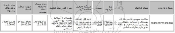 مناقصه عمومی یک مرحله ای بهسازی و آسفالت راههای روستایی کلشان-اخیان و ادامه محور داراب-دلزی سلماس ‏‏‏‏