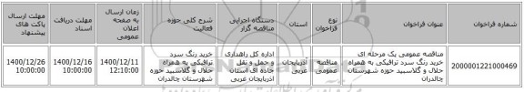 مناقصه عمومی یک مرحله ای خرید رنگ سرد ترافیکی به همراه حلال و گلاسبید حوزه شهرستان چالدران ‏‏‏‏