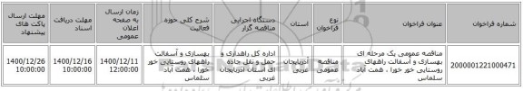 مناقصه عمومی یک مرحله ای بهسازی و آسفالت راههای روستایی خور خورا ، همت آباد سلماس   ‏‏‏‏