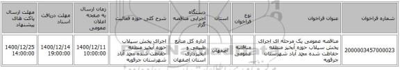 مناقصه عمومی یک مرحله ای اجرای پخش سیلاب حوزه آبخیز منطقه حفاظت شده محمد آباد شهرستان جرقویه