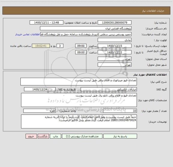 استعلام تعدادی فیوز مینیاتوری و اقلام برقی طبق لیست پیوست