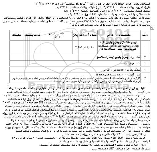 استعلام بهای اجرای حفاظ فلزی چمران جنوبی فاز ۳ 