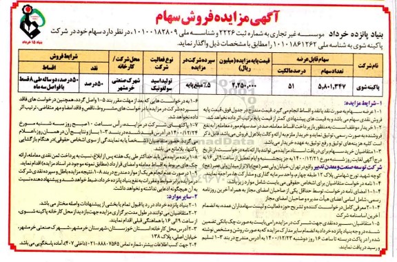 مزایده فروش سهام