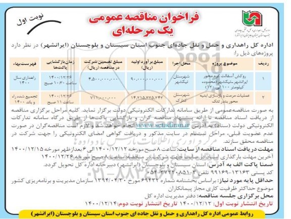 مناقصه روکش آسفالت گرم ....