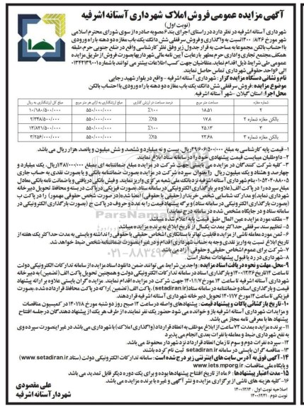 مزایده،مزایده فروش املاک یک باب مغازه نوبت اول 