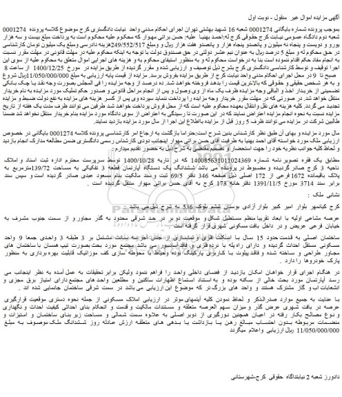 مزایده ششدانگ  یک  دستگاه  آپارتمان  قطعه 