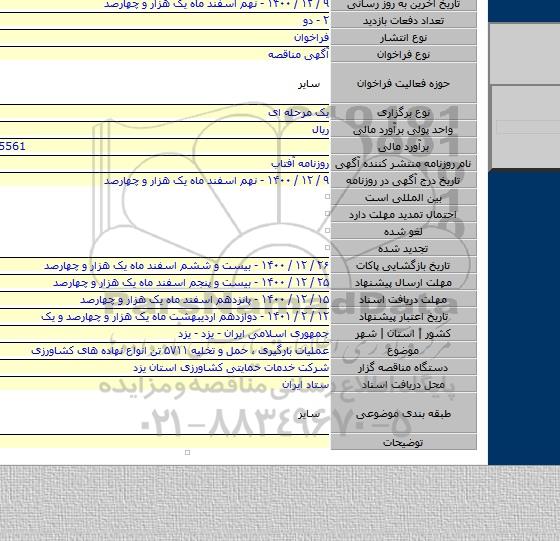 عملیات بارگیری ، حمل و تخلیه ۵۷۱۱ تن انواع نهاده های کشاورزی