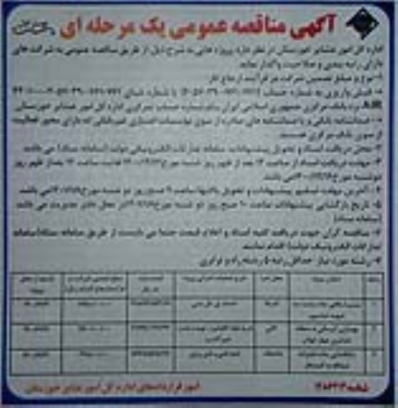 مناقصه مسیر شکافی جاده  ...