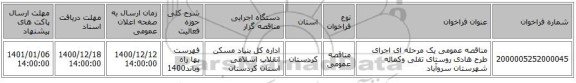 مناقصه، مناقصه عمومی یک مرحله ای اجرای طرح هادی روستای تفلی وکماله شهرستان سروآباد ، سامانه تدارکات الکترونیکی دولت