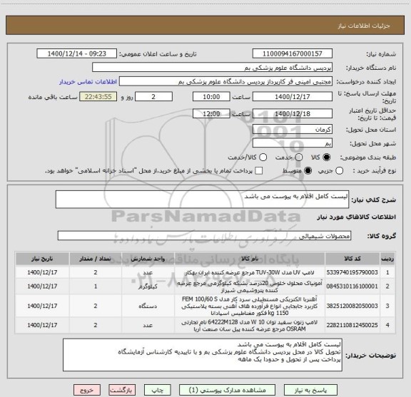 استعلام لیست کامل اقلام به پیوست می باشد