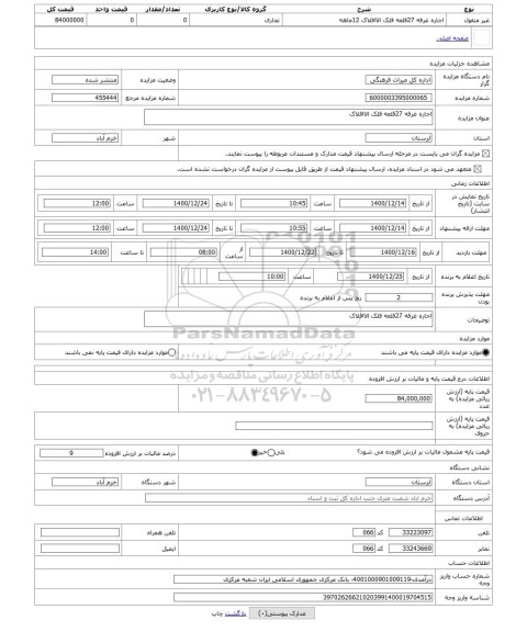 مزایده ، اجاره غرفه 27قلعه فلک الاافلاک 
